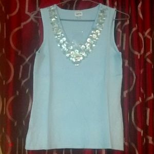 Together Light Blue Embellished Sleeveless Top